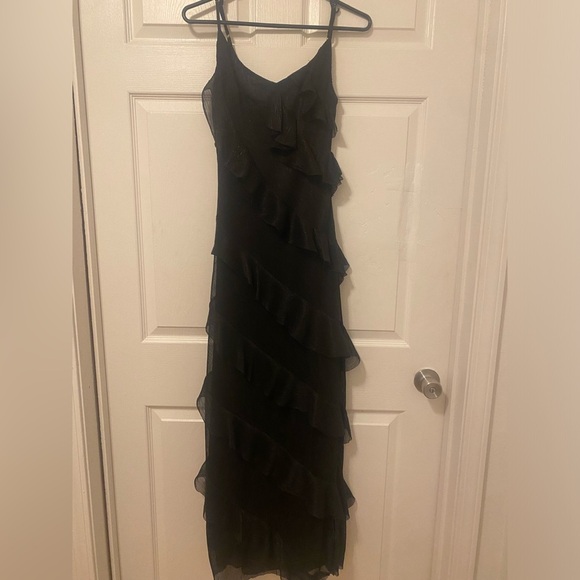 Mable black maxi dress with sheer ruffles and adjustable straps size small - Picture 2 of 4